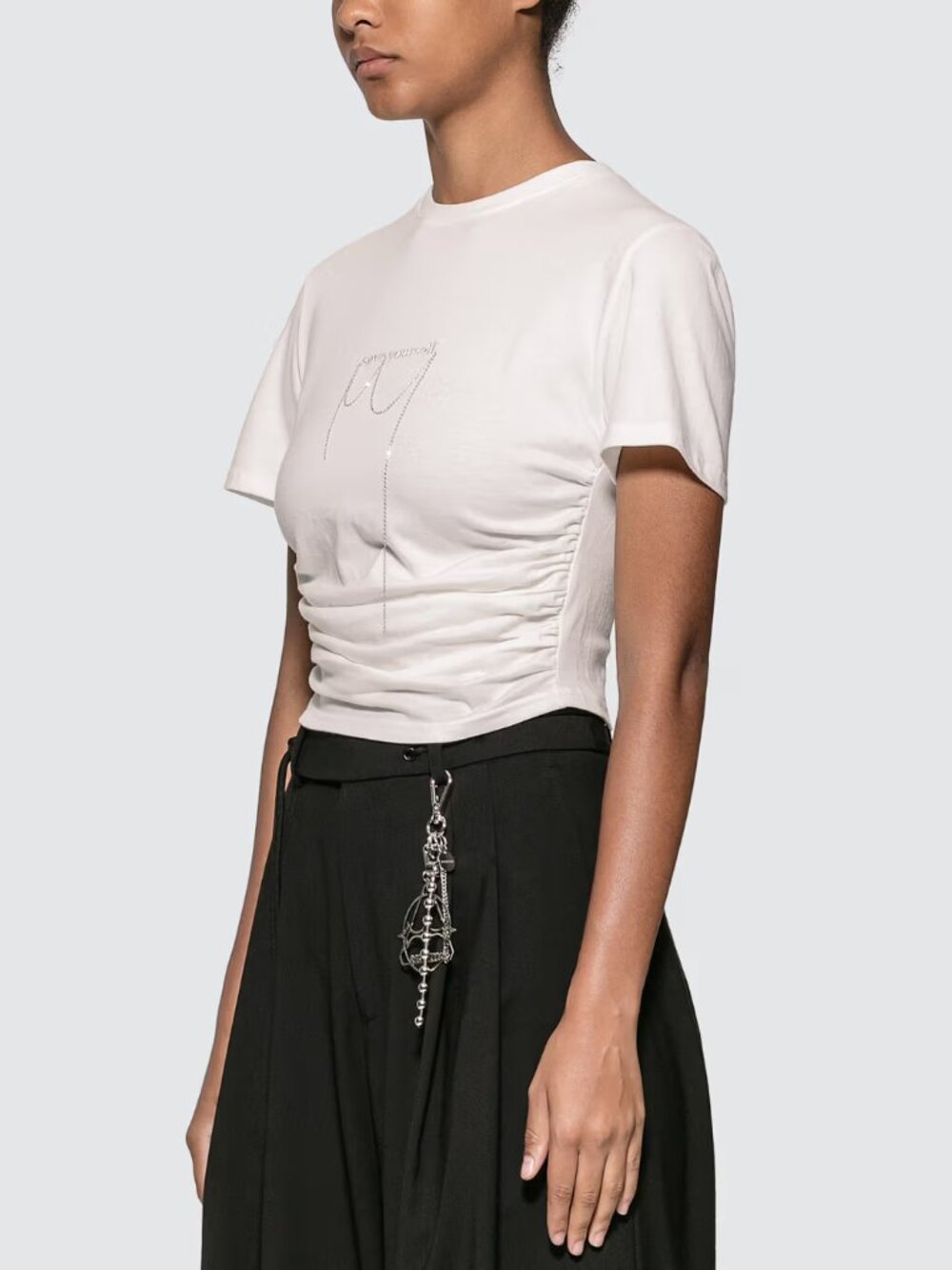 HYEIN SEO White 100% Cotton "Save Yourself" Embroidered Chain T-Shirt, Size M - Picture 2 of 14